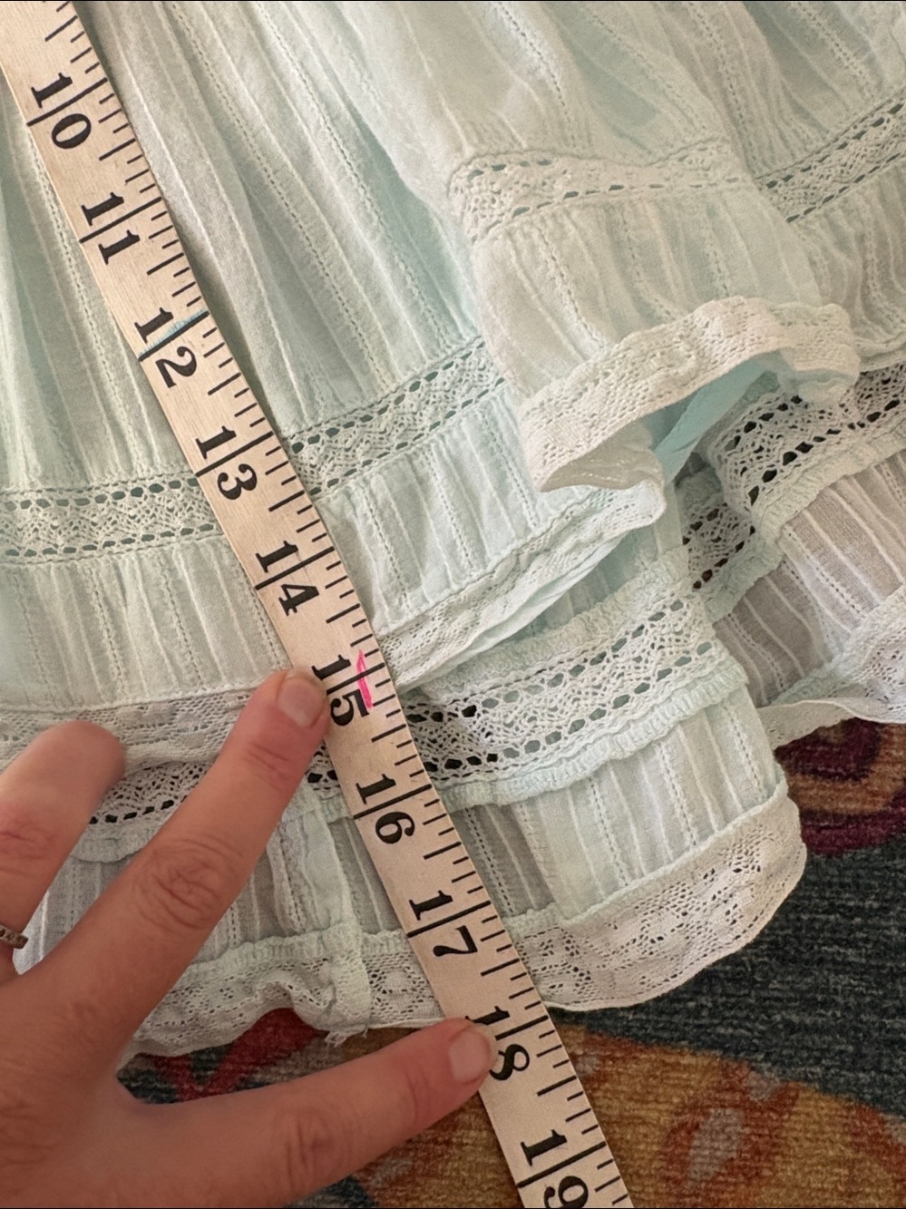 Super cute LoveShackFancy tiered heritage skirt in minty blue wash M - Picture 5 of 6